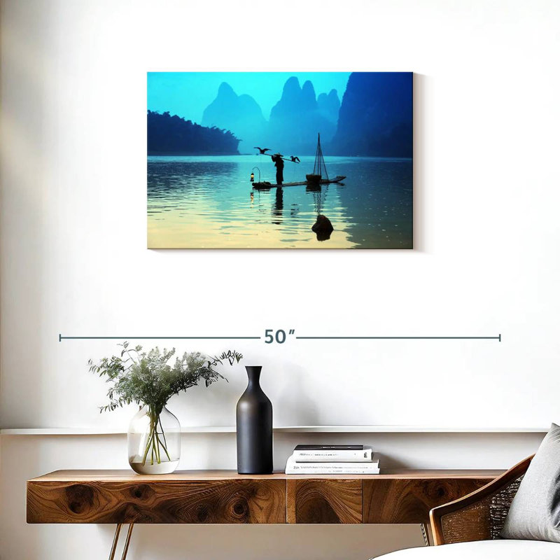 Ravi River Li Cormorant Fishing, 20" H x 30" W