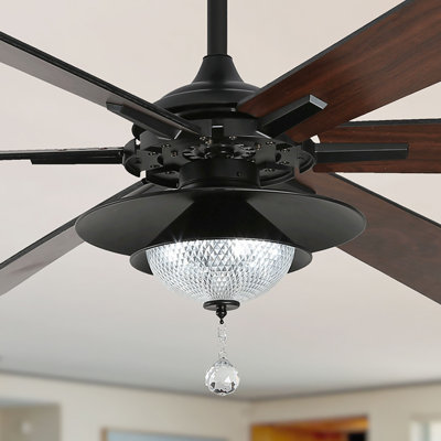 72 Inch Black Chandelier Ceiling Fan with Dimmable LED Light and Remote , 6 Speed DC Motor Large Crystal Ceiling Fan for Living Room