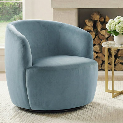 27" Wide Upholstered Velvet Small Swivel Barrel Accent Chair