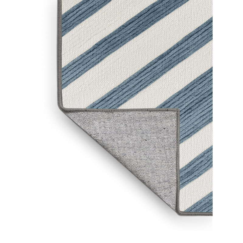  Washable Pale Blue White Striped Area Rug, Rectangle 6' x 9'