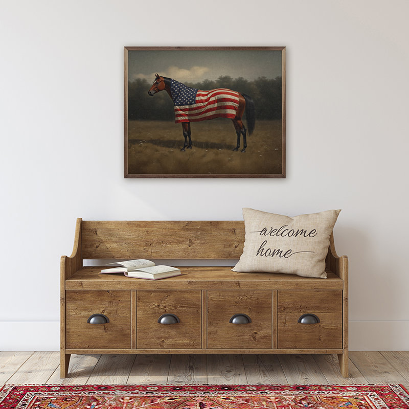 Cheval avec couverture drapeau, H 24 po x l 30 po