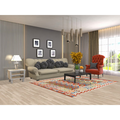 Tapis oriental réversible en laine Kilim 6 x 7