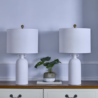 Anazagene 24" H Dimmable Ceramic Table Lamp Set with Linen Drum Shades