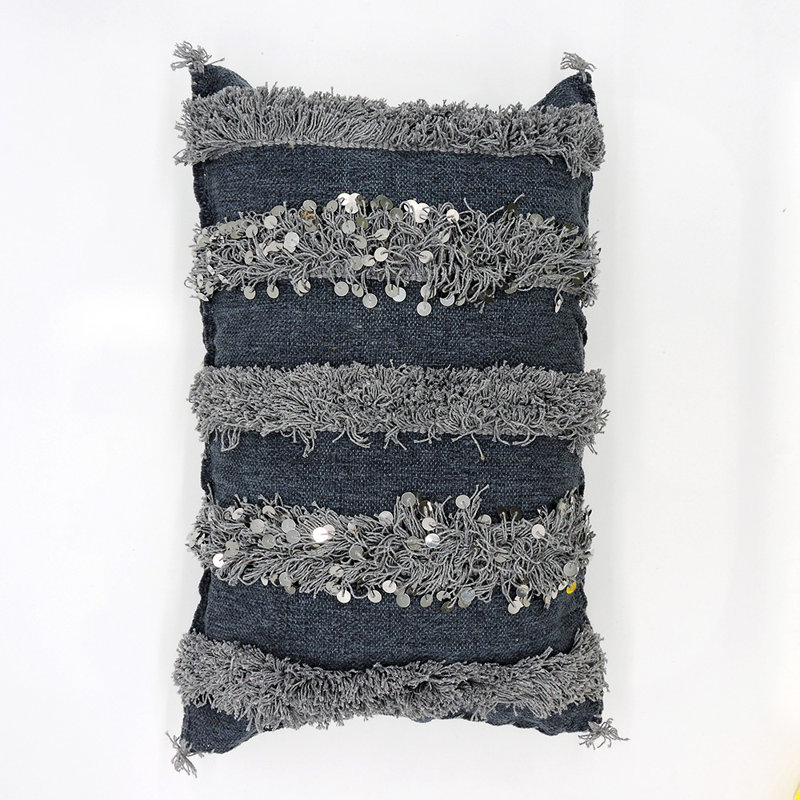 Wool Rectangular Pillow Cover, Blue/Gray, 15" x 25"