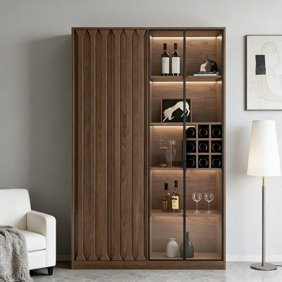 62.99" Vintage-Style Minimalist Walnut Glass Display Cabinet, Double Cabinet Combination Set, With LED Lighting