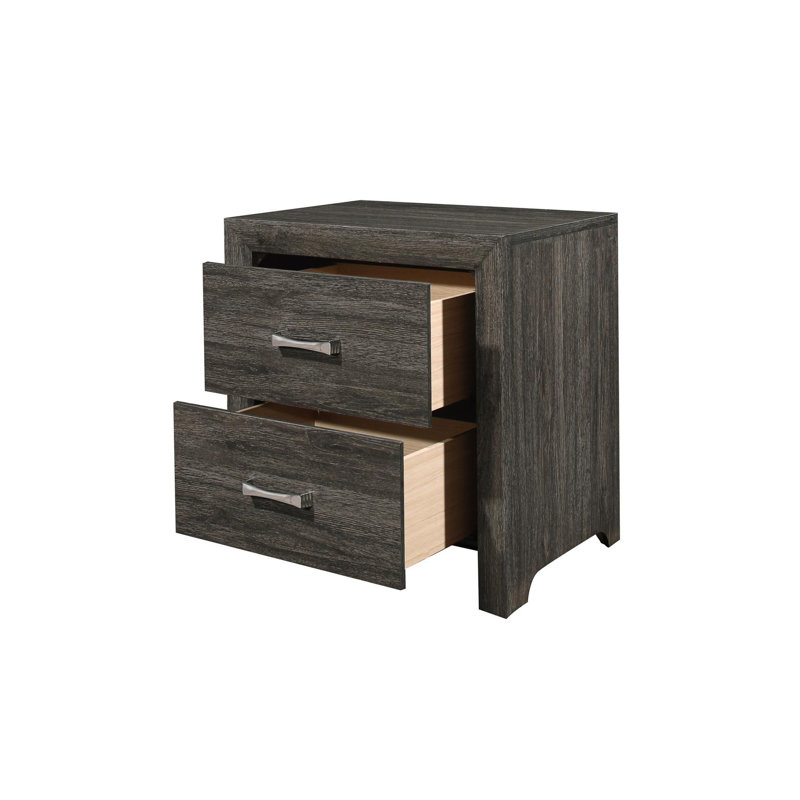 Ensemble de chambre à coucher à panneaux en similicuir Roderigo, Double, 3 pièces : 2 tables de chevet, lit, Brun foncé