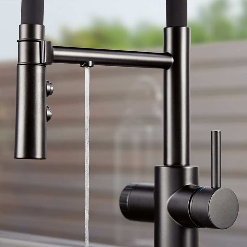 Robinet de cuisine Catris Flexo à poignée simple rétractable avec système de filtration sous l'évier, Noir mat