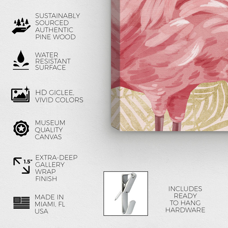 " Animals Flamingo Profile Gold, Tropical Gold " by Oliver Gal, 43" H x 43" W x 2" D