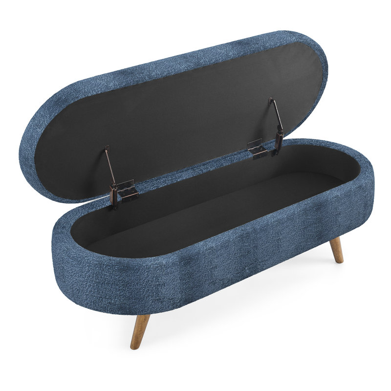 Banc de rangement ovale bleu foncé avec pieds en bois d'hévéa lisse, capacité de charge de 250 lb, fabriqué à la main, pour repose-pieds ou siège, capacité de preuve, fait, place