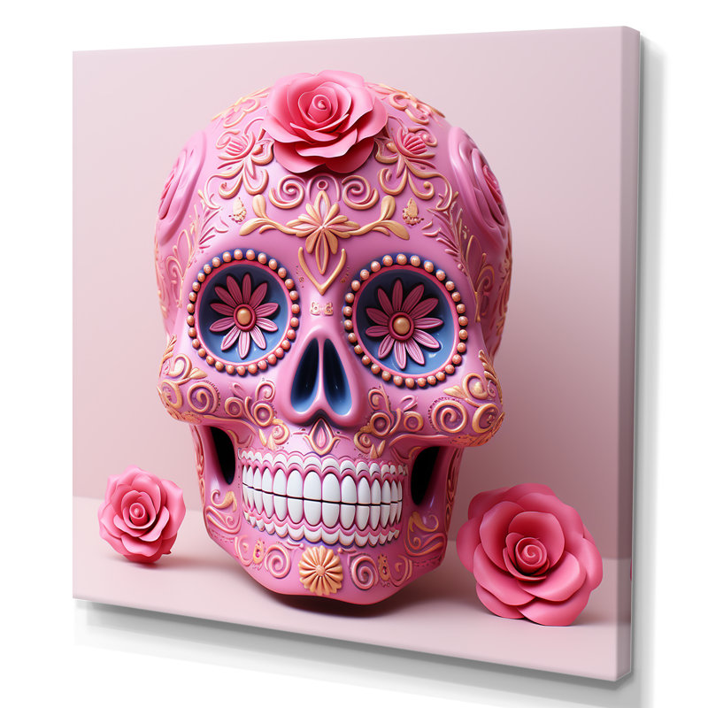 Tête d'art mexicain La Calavera, Toile tendue, H 36 po x l 36 po x P 1,5 po