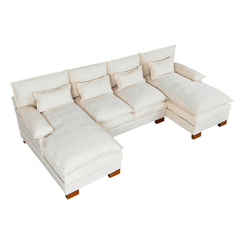 Combinaison de chenille beige avec méridienne double - Pu, capacité de charge maximale de 500 lb, support central pour pieds en bois massif, quincaillerie rouille, tissu PU facile à installer, pieds de quincaillerie stables, assemblage facile