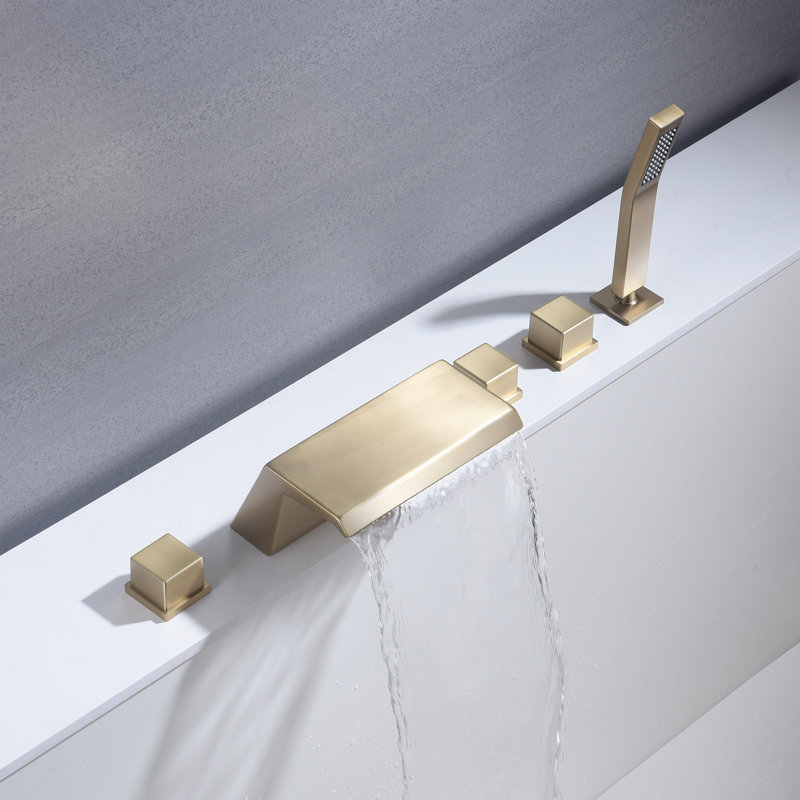 1 Handle Deck Roman Tub Faucet with Diverter, Brushed Gold