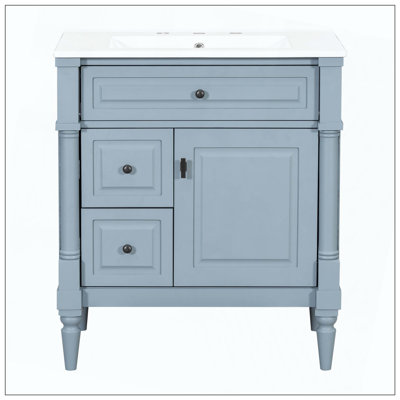 Freestanding Bathroom Vanity Sink Flip Drawer Adjustable Shelf Rubberwood