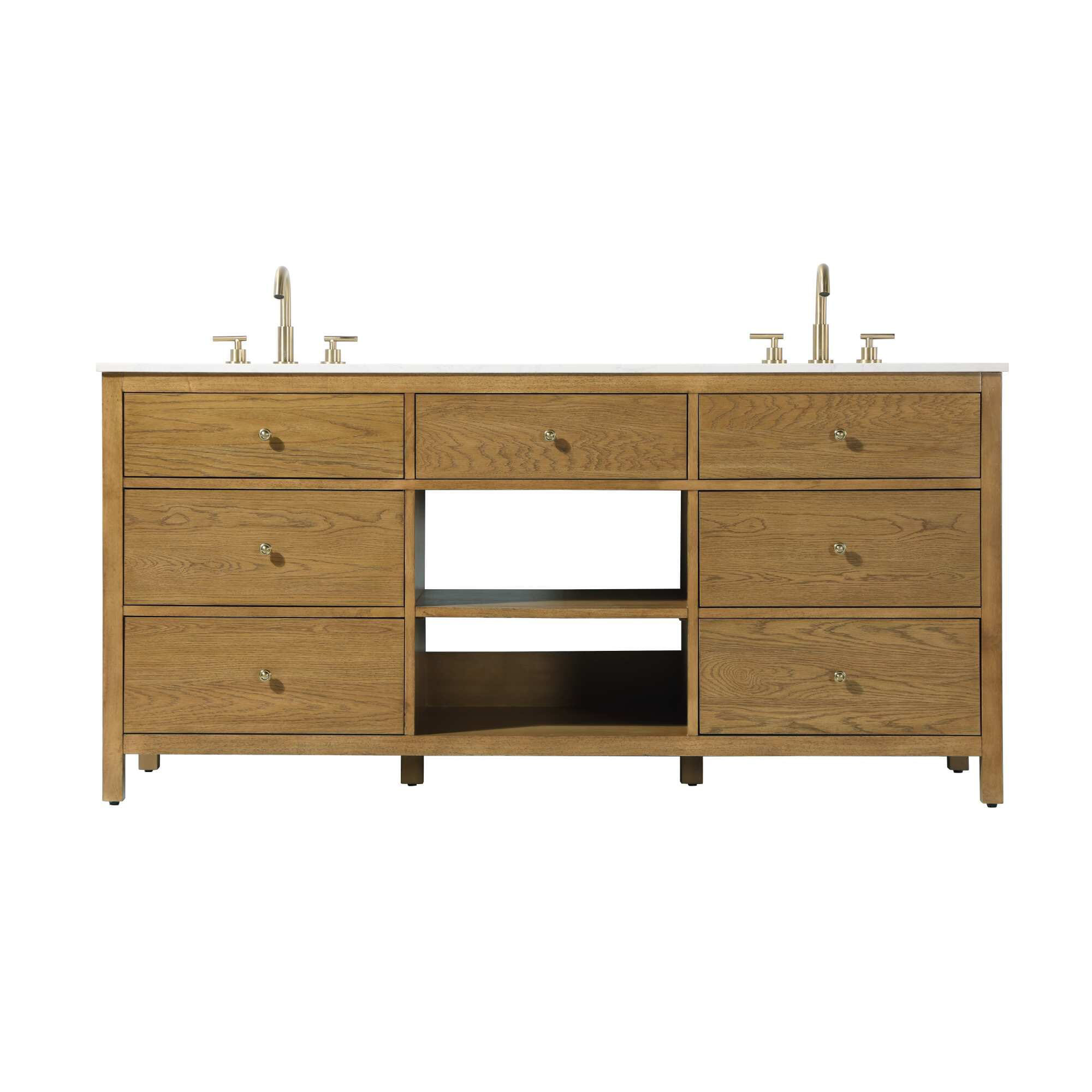 Double Bathroom Vanity, Honey Teak/Gold, 72"