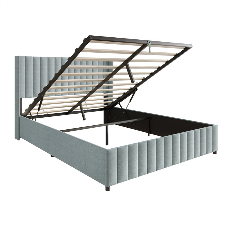 LIT DE RANGEMENT DE GRANDE TAILLE EN LINGE BLEU CLAIR, Grand lit, LIGHT BLUE