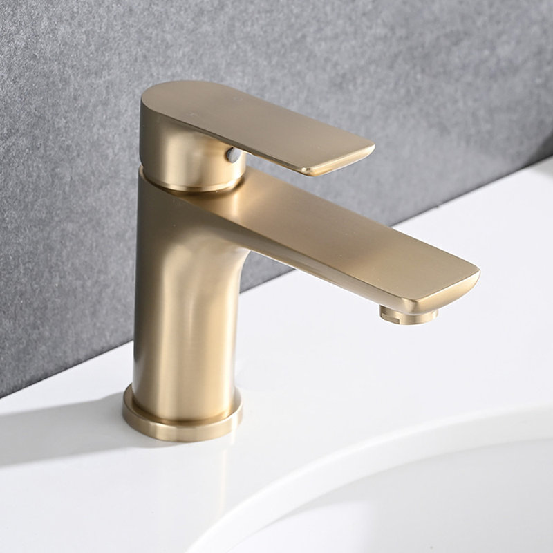 Robinet de lavabo pour salle de bain à poignée simple en or brossé