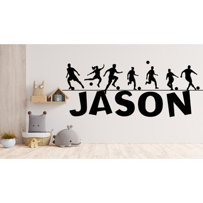 Décalcomanie murale de football, vinyle adhésif de sport, autocollants de football de joueurs de football, décor de sport pour chambre d'enfant, autocollants muraux, autocollant personnalisé avec nom personnalisé