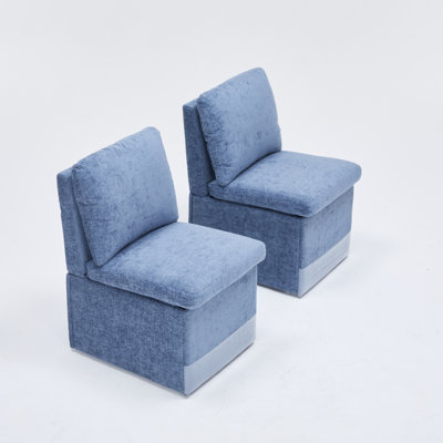 Linen Upholstered Armless Dining Chair With Casters And Storage Space-Set Of 2