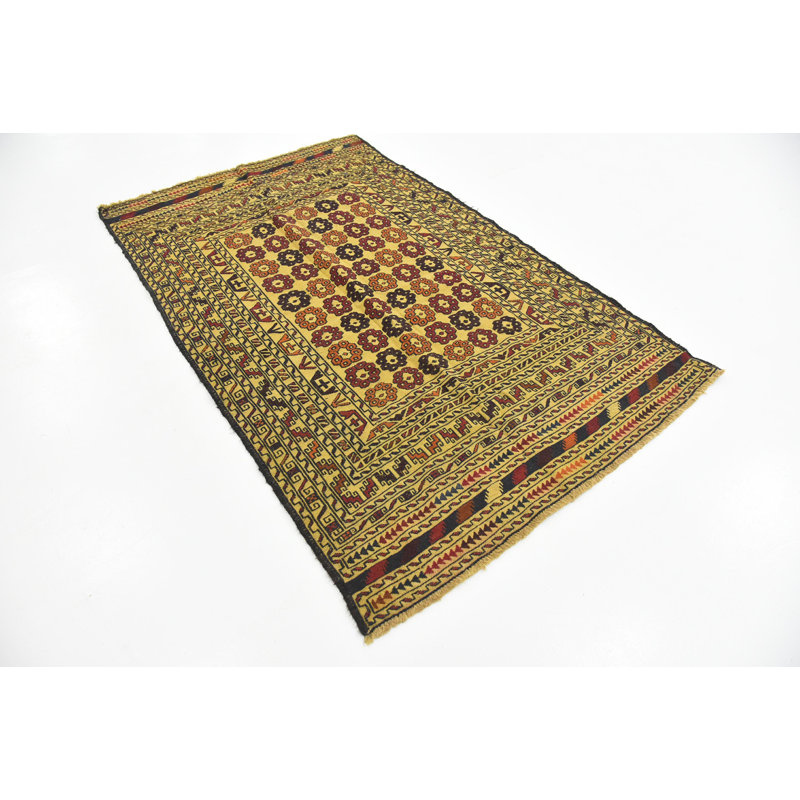 Tapis beige en laine 3 pi 10 po x 6 pi 3 po one-of-kind à la main noué la new Warminster