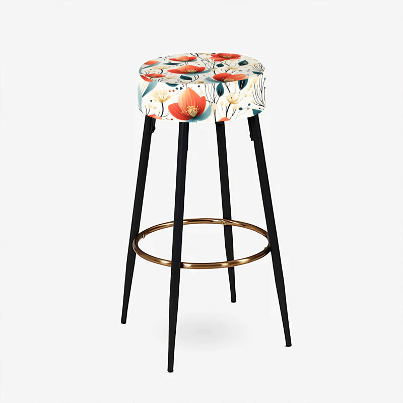 Ensemble de 2 tabourets de bar à motif floral rouge et beige