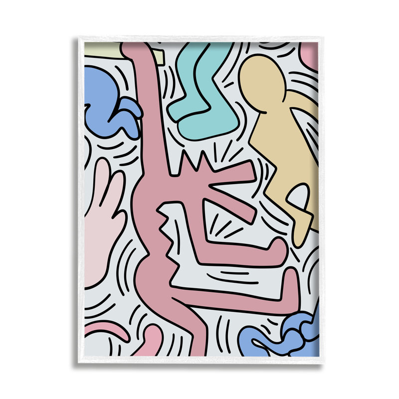 Pop Pop Pastel People Squiggle Lines Design, L 11 po x H 11 po, Giclée encadrée blanc bord de mer