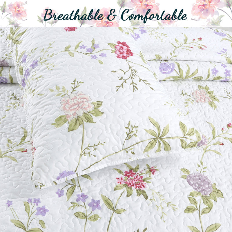 White King Reversible Floral Microfiber Quilt Set