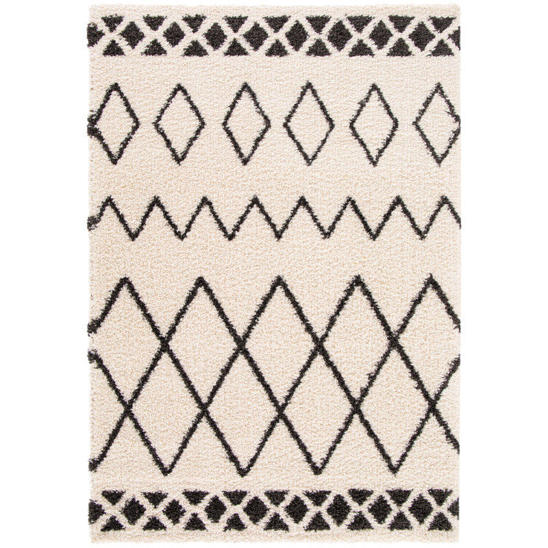 Jaydon Comfort Shag Cream/Black Rug, Rectangle 200 x 290cm