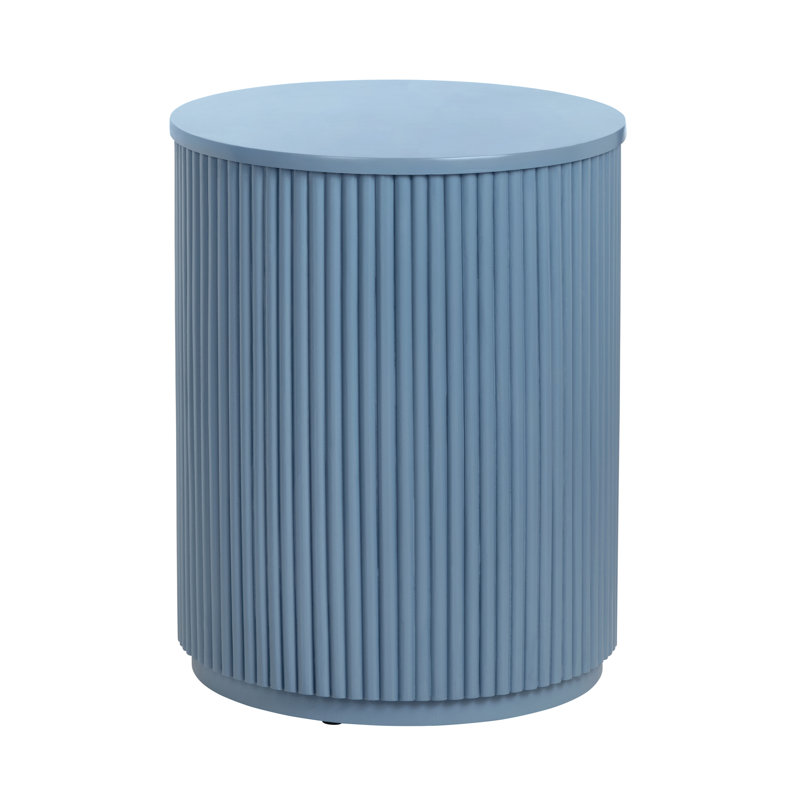 Round Blue Solid Wood Accent_End Table, Blue