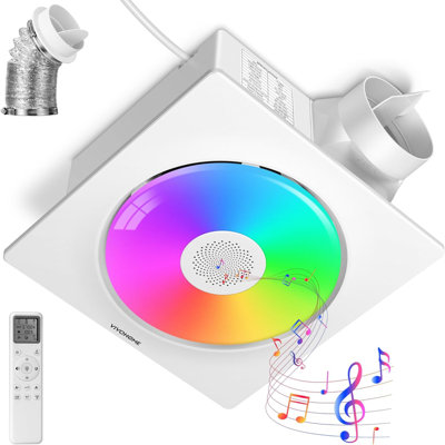 Bathroom Exhaust Fan with RGB Light & Humidity Sensor (30-110-160CFM) & Bluetooth Speaker