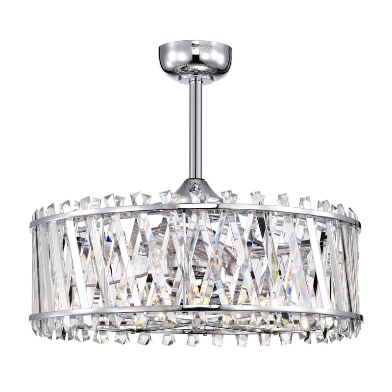 Quara 26 Inch Modern Glam Modern Crystal Ceiling Fan 6 Light with Remote