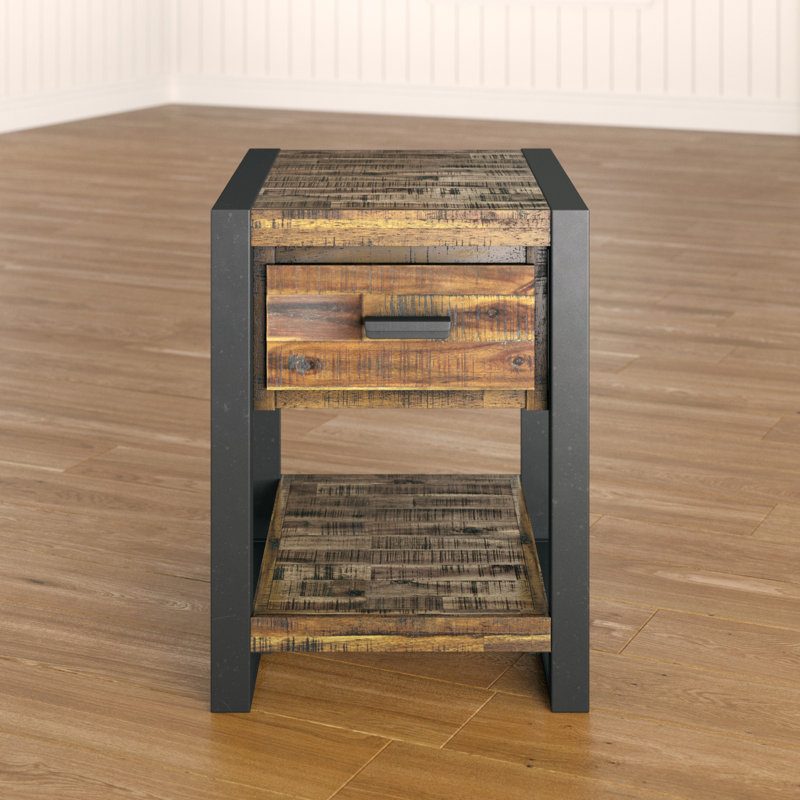 Crysta Solid Wood Top End Table with Storage