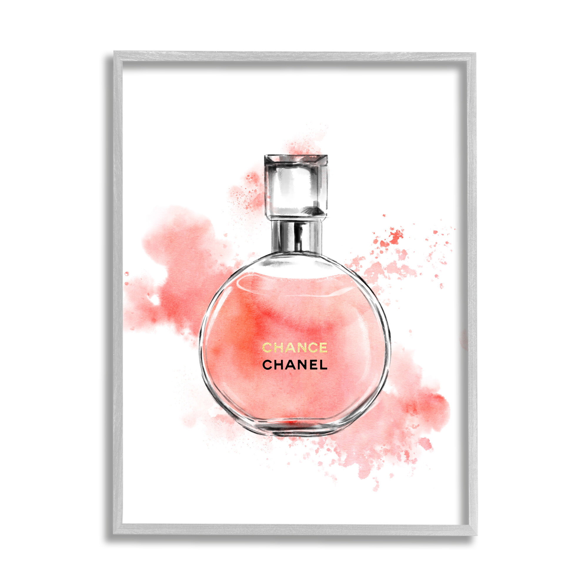 Pink Fashion Watercolor Cosmetic Perfume Bottle Designer Glam Gray Farmhouse Oversized Rustic Framed Giclee Texturized Art by Ziwei Li Everly Quinn Si