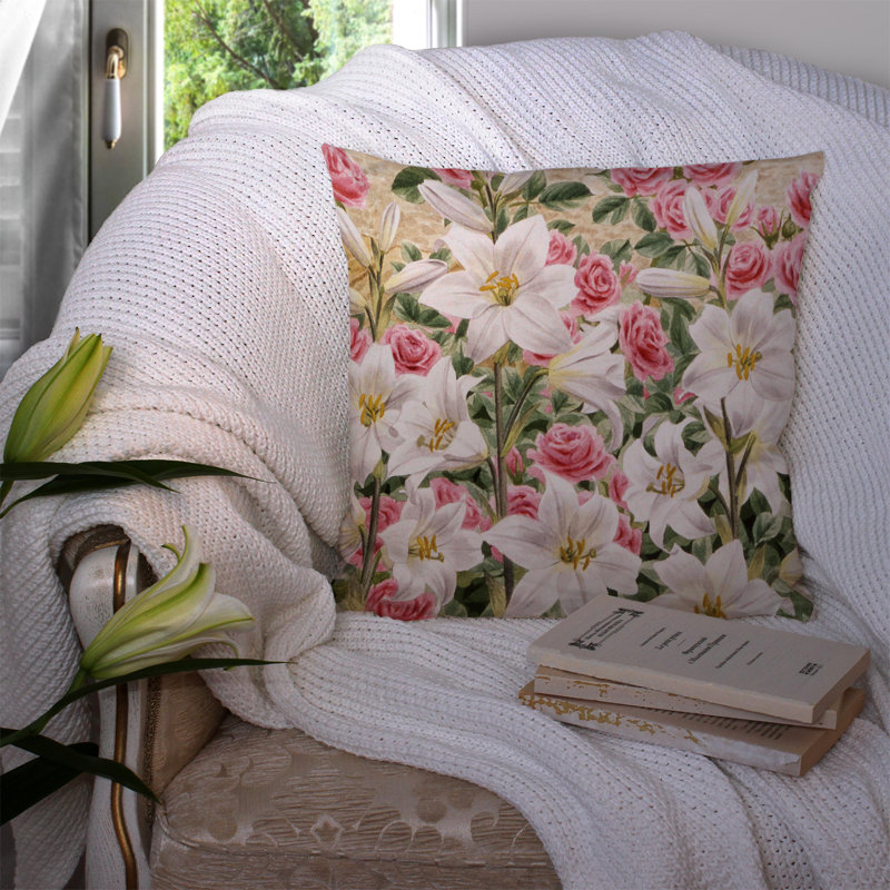  Housse et insert de coussin extérieur carré Lilies and Roses par Sarah Adams, 14 po x 14 po