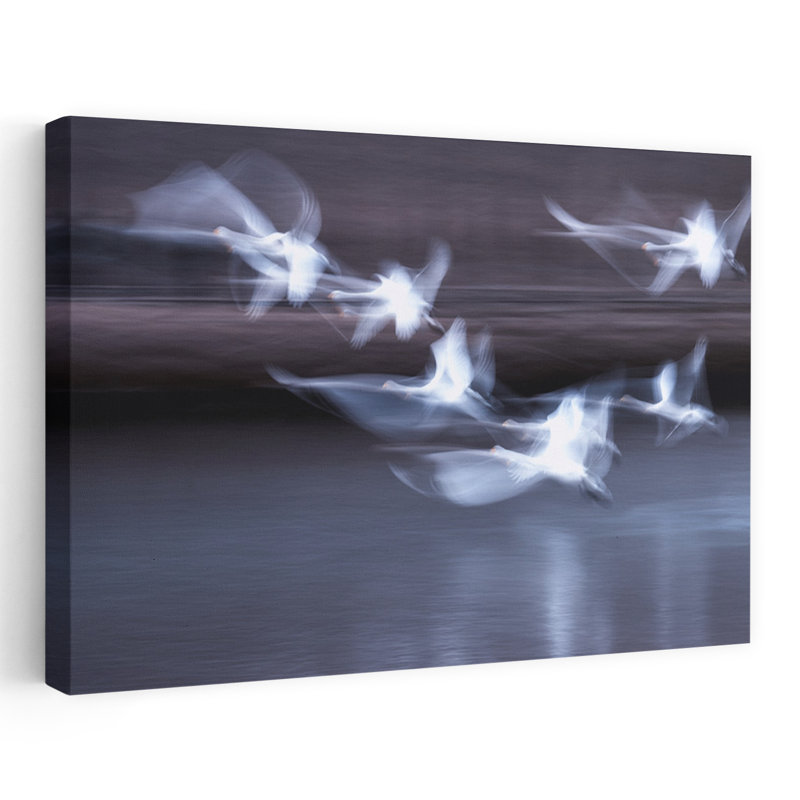 Flying Swans, art mural contemporain abstrait, H 18 po x l 12 po