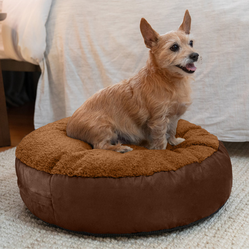 Lit pour chien Robbi rond pour petits, moyens et grands chiens, Grand (H 10,5 po x l 48 po x P 48 po), Caramel / chocolat