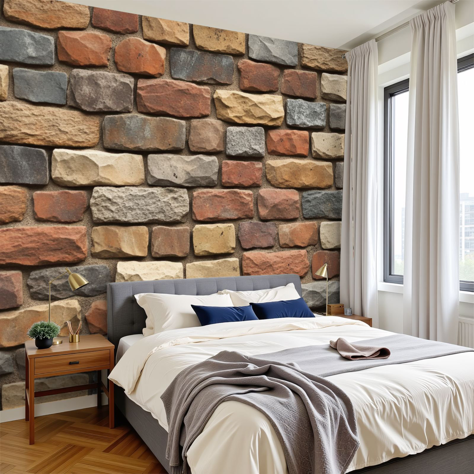 Red Barrel Studio Peel and Stick Wallpaper Rustic Multi Coloured Brick ...