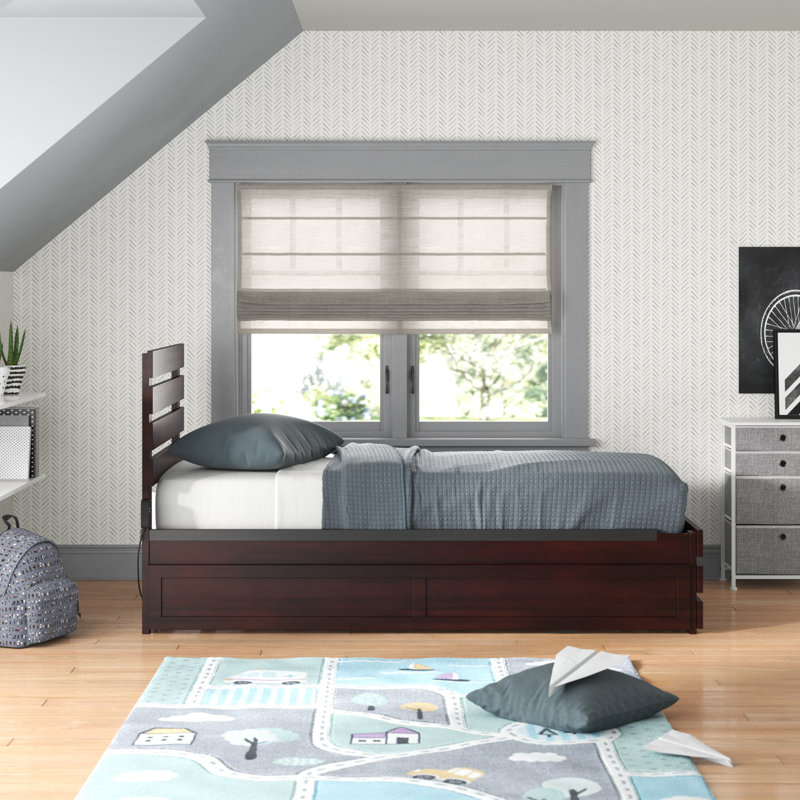 Lit plateforme en bois de qualité supérieure avec pied de lit et lit gigogne Jaqson, Double, Espresso