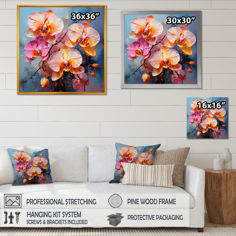 Orchidées bleues abstraites Euphoria II, H 16 po x l 16 po x P 1 po, Cadre simple noir