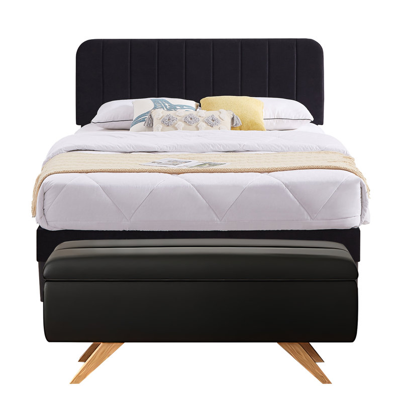 Ensemble de lit avec ensemble de chambre à coucher 2 pièces avec rangement pour repose-pieds, cadre de lit plateforme tapissier et ensemble de repose-pieds