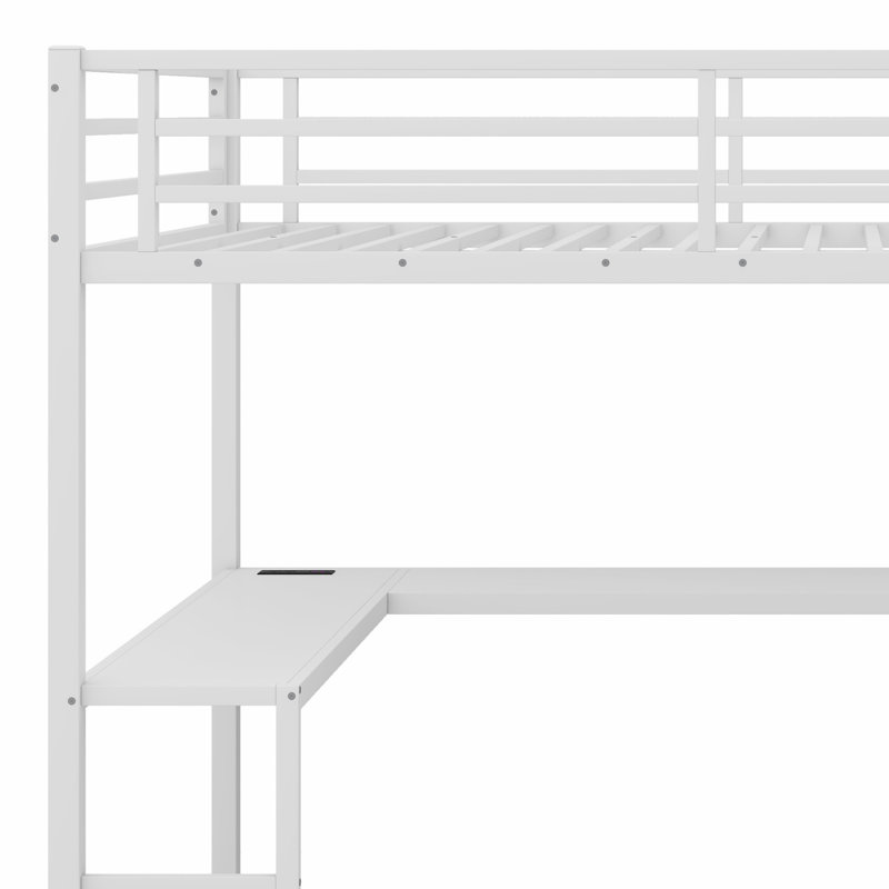 Loft Bed With L-Shaped Desk And USB, Wardrobe And Adjustable Shelf And LED, Queen