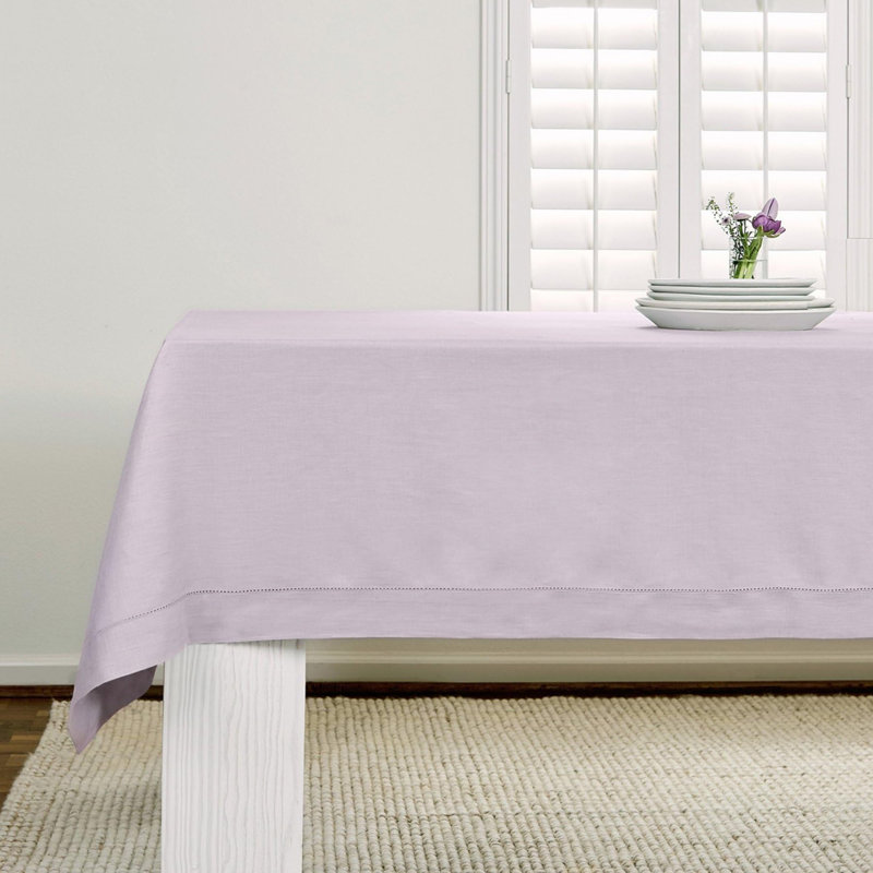 100% Pure Linen Hemstitch Tablecloth- Classic Hemstitch, Lilac, 132" x 60"