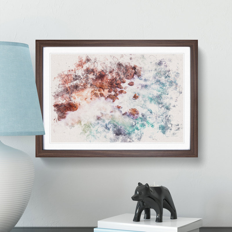Rock Meeting the Ocean - Picture Frame Painting Print, Walnut Framed, 24cm H x 33cm W x 2cm D