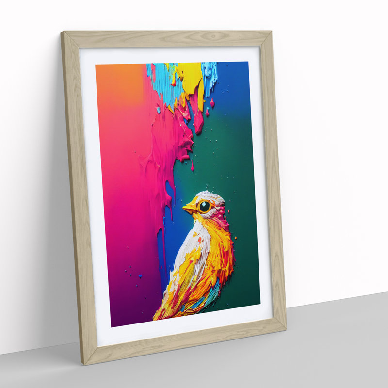 Painted Bird No.3 Abstract - Single Picture Frame Print, 34cm H x 25cm W x 2cm D, Oak Framed