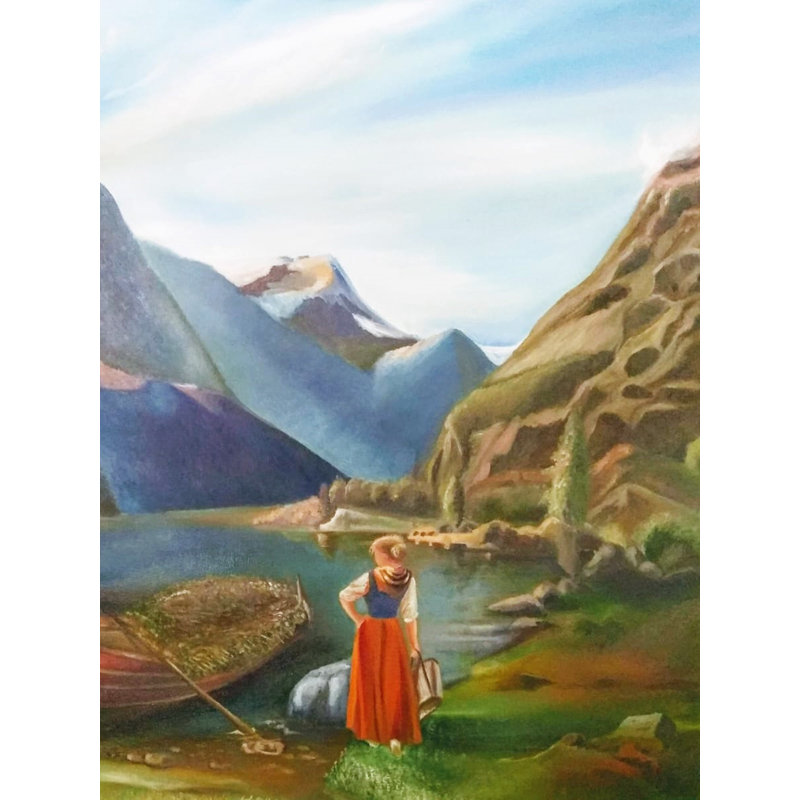 Collines naturelles dans le lac | Huile sur toile | Par Yogita Makadia
