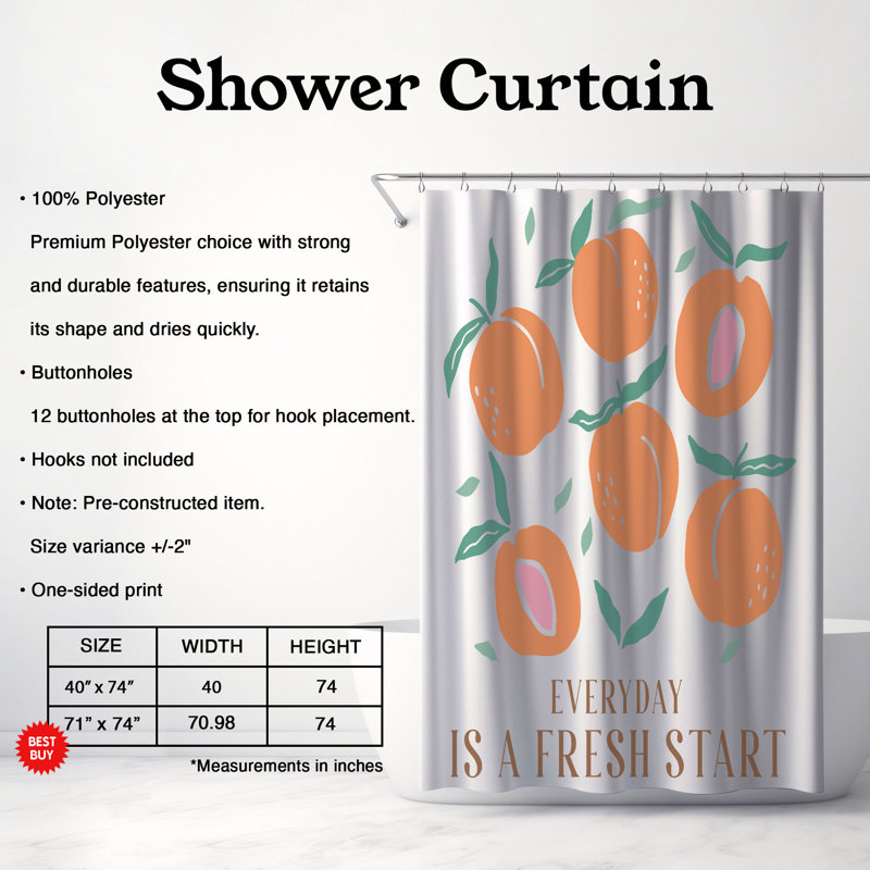 Rideau de douche standard 1 pièce Pure Flower, H 74 po x l 71 po