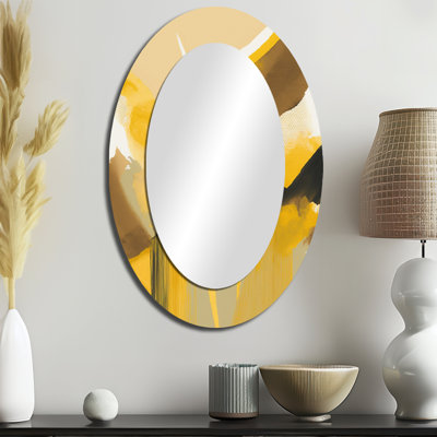 Moutarde jaune rétro I - grand miroir mural ovale sur métal