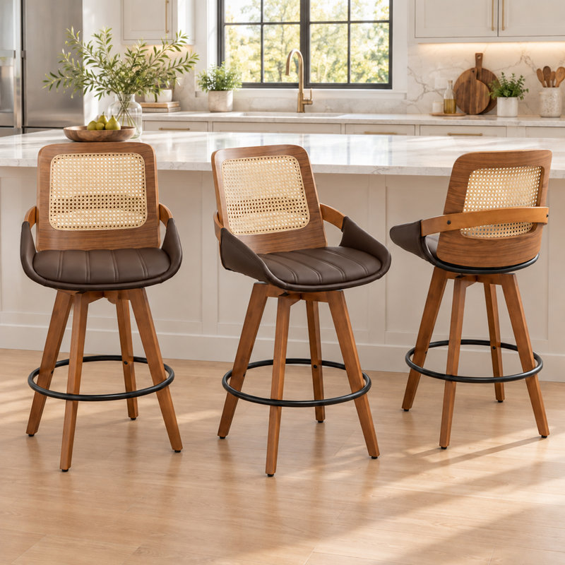 Hudgins Swivel Upholstered Counter Stool with Solid Wood Frame, Beige