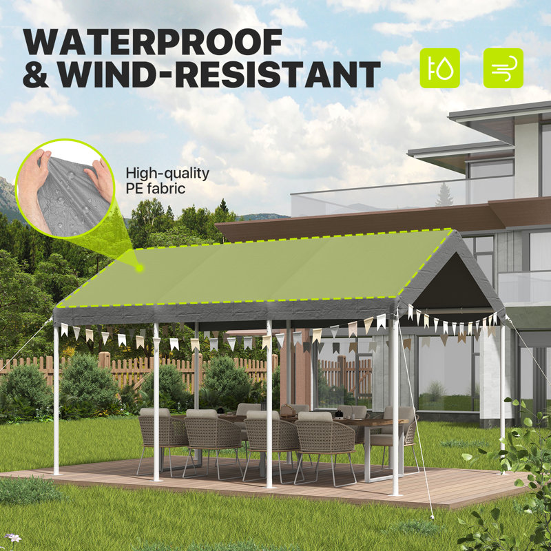10x20 Ft Outdoor Carport With Adjustable Height, Gray