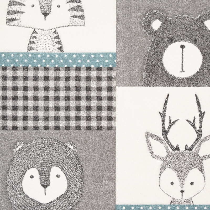 Tapis gris à imprimé animal Glantz, Rond 4 pi
