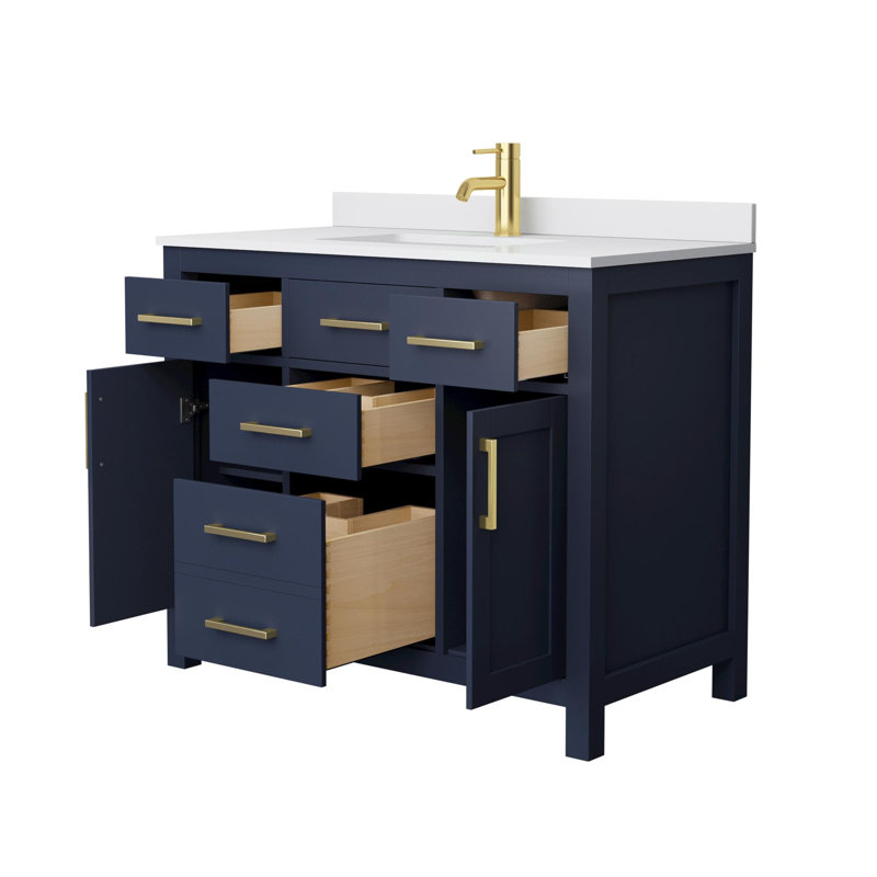 Beckett 42" Freestanding Single Bathroom Vanity with Cultured Marble Top, Dark Blue, White Cultured Marble, Brushed Gold